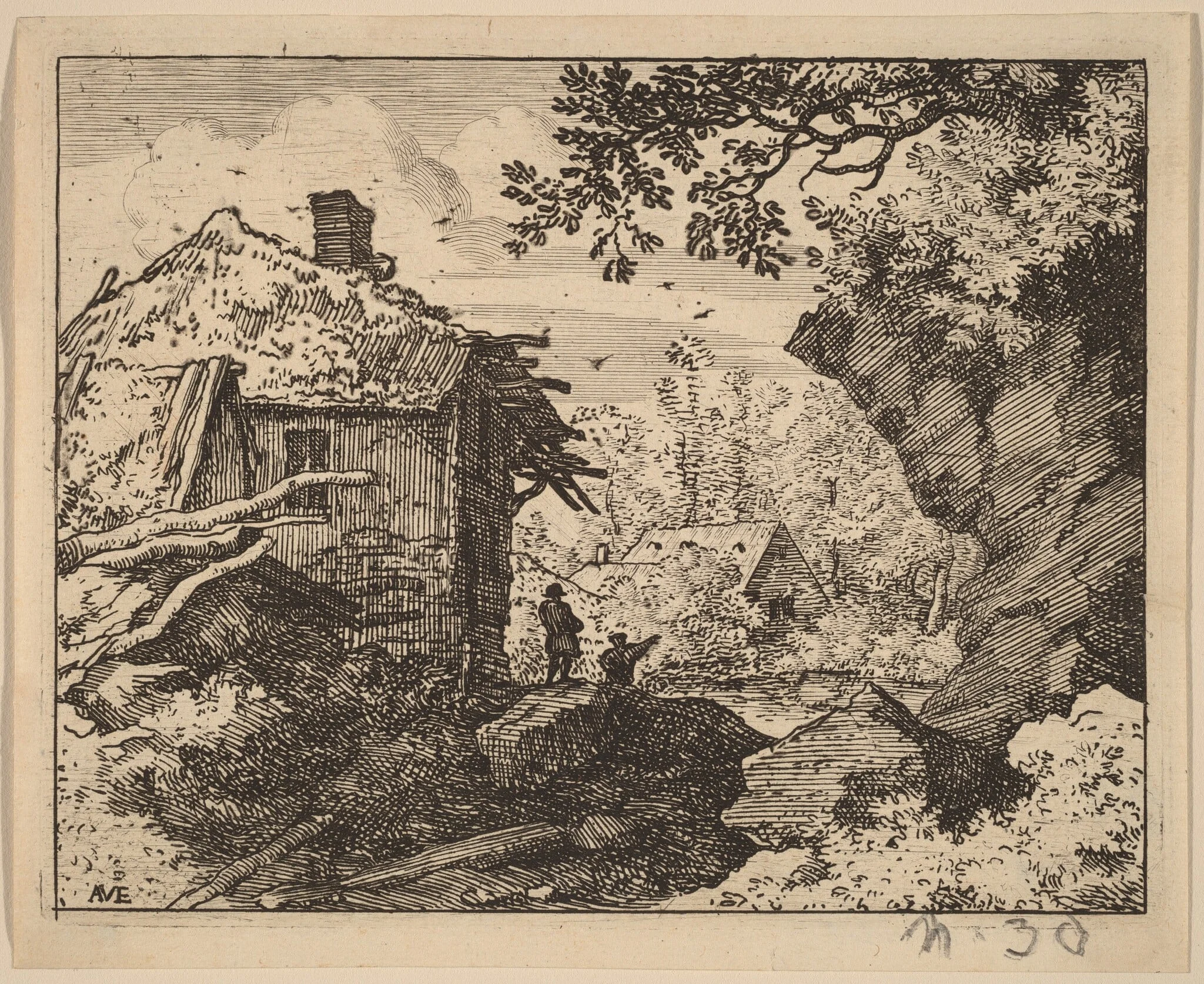 Straw Hut Seen from Behind, by Allart van Everdingen, ink, 1650