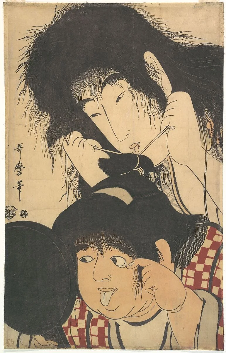 喜多川歌麿画  山姥と金太郎|Yamauba Tying Kintarō’s Topknot, by Kitagawa Utamaro, ink, 1795