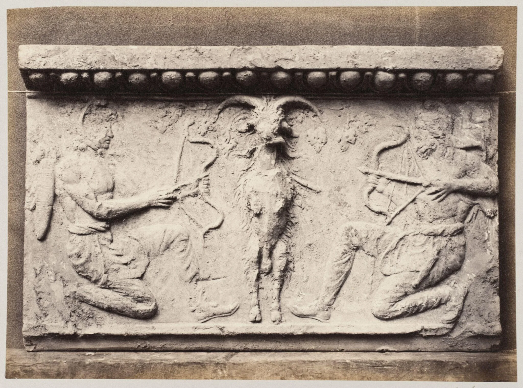 Bas-relief of a goat and two archers in terra cotta, by Louise Laffon, photographic, 1864