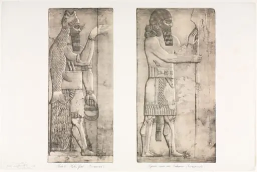 Monuments of Ninevah: Plate 6, Fish-god (Nimroud); Figure near an Entrance (Kouyunjik)
