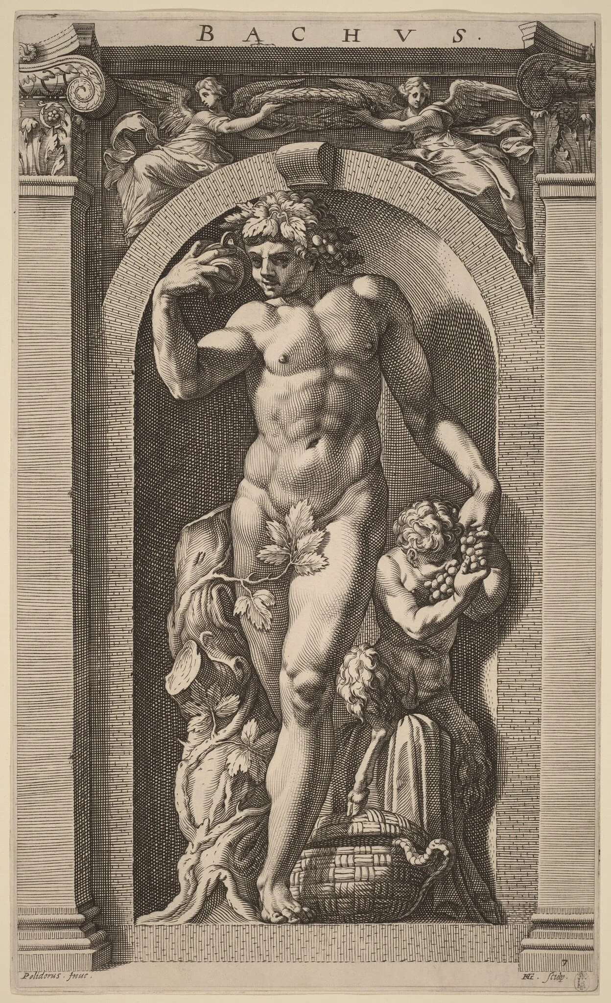 Bacchus, by Hendrik Goltzius, ink, 1592