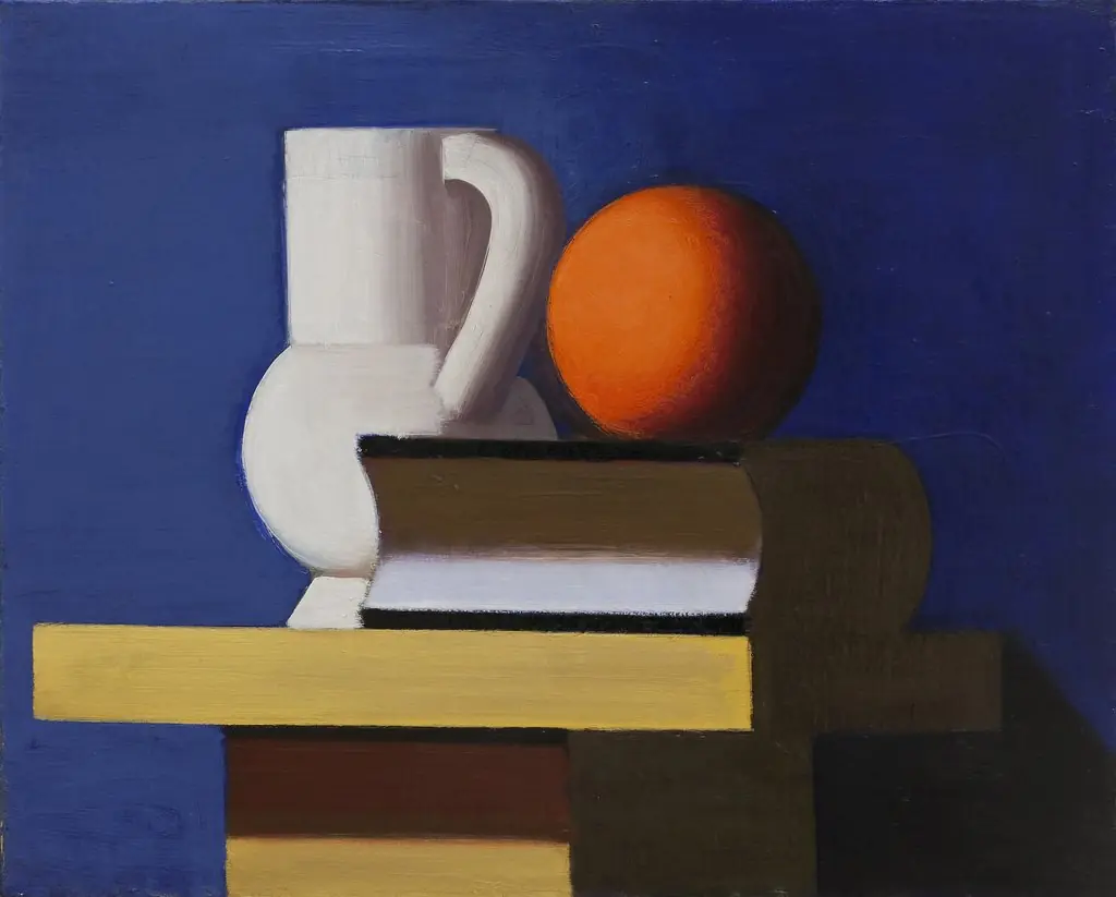 Still Life with White Jar, Orange and Book