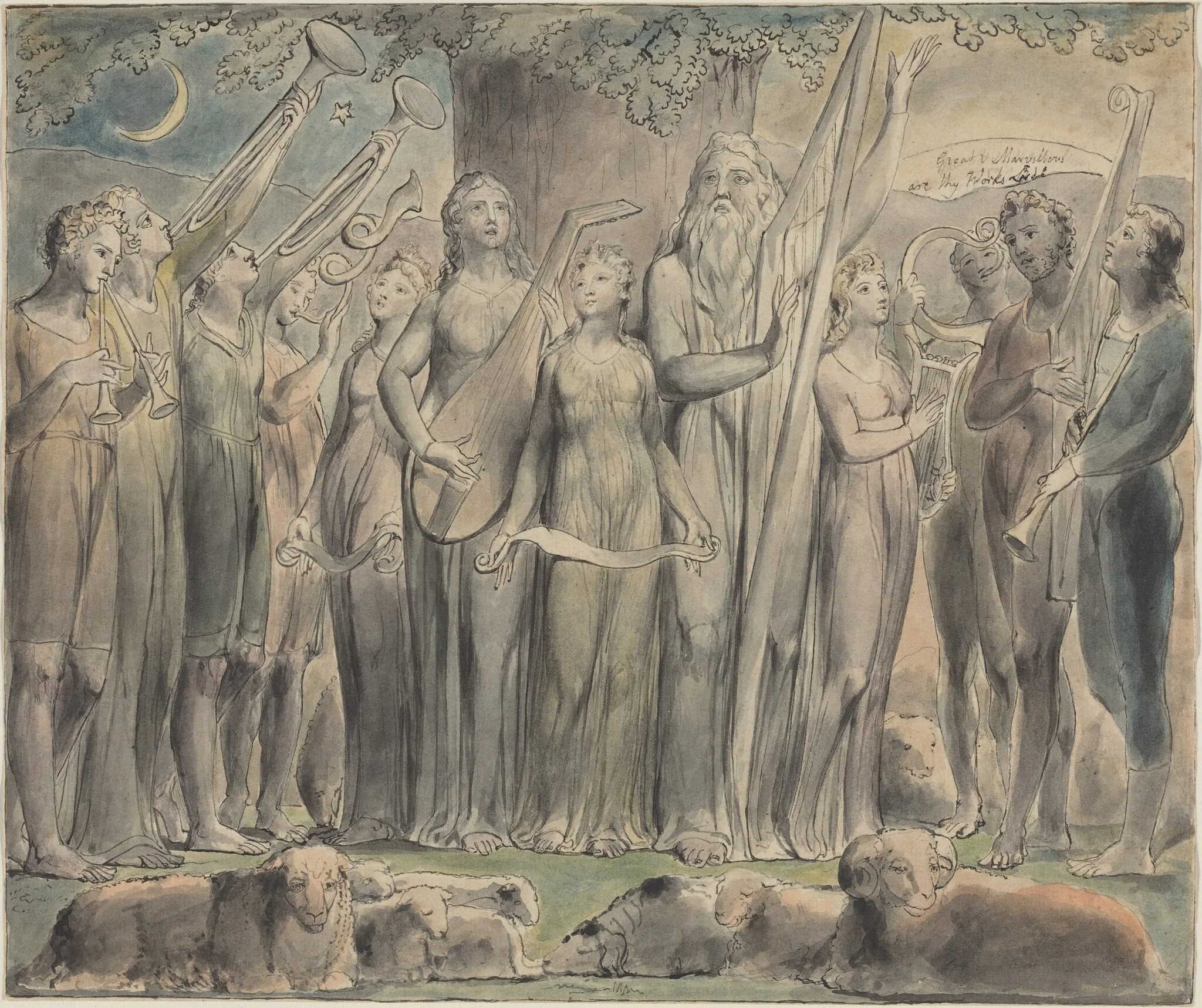 Job and His Family Restored to Prosperity, by William Blake, ink, 1821