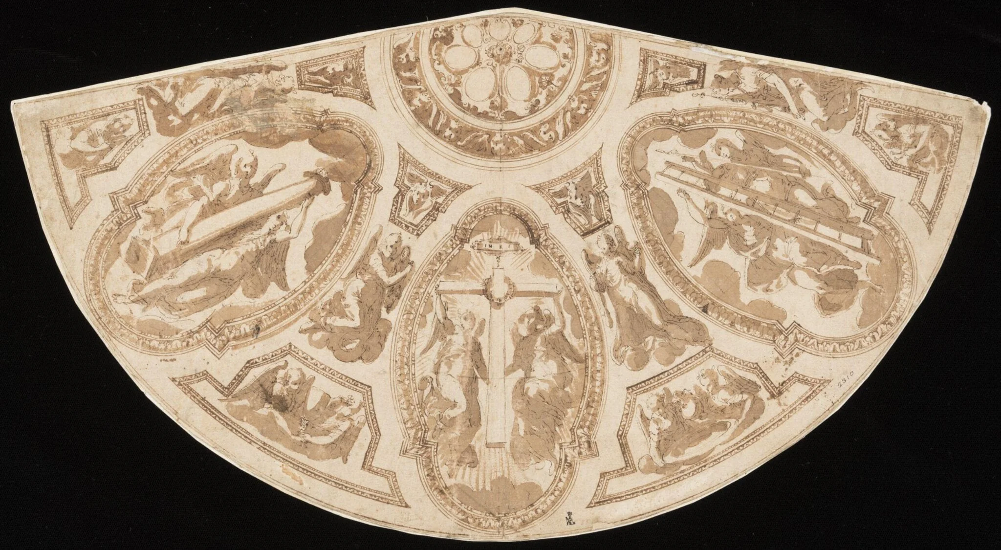 Design for the ceiling of an apse or chapel, decorated with coffers enclosing angels displaying the instruments of the Passion, by Giovanni Guerra, 1550