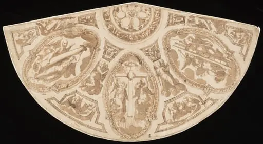 Design for the ceiling of an apse or chapel, decorated with coffers enclosing angels displaying the instruments of the Passion