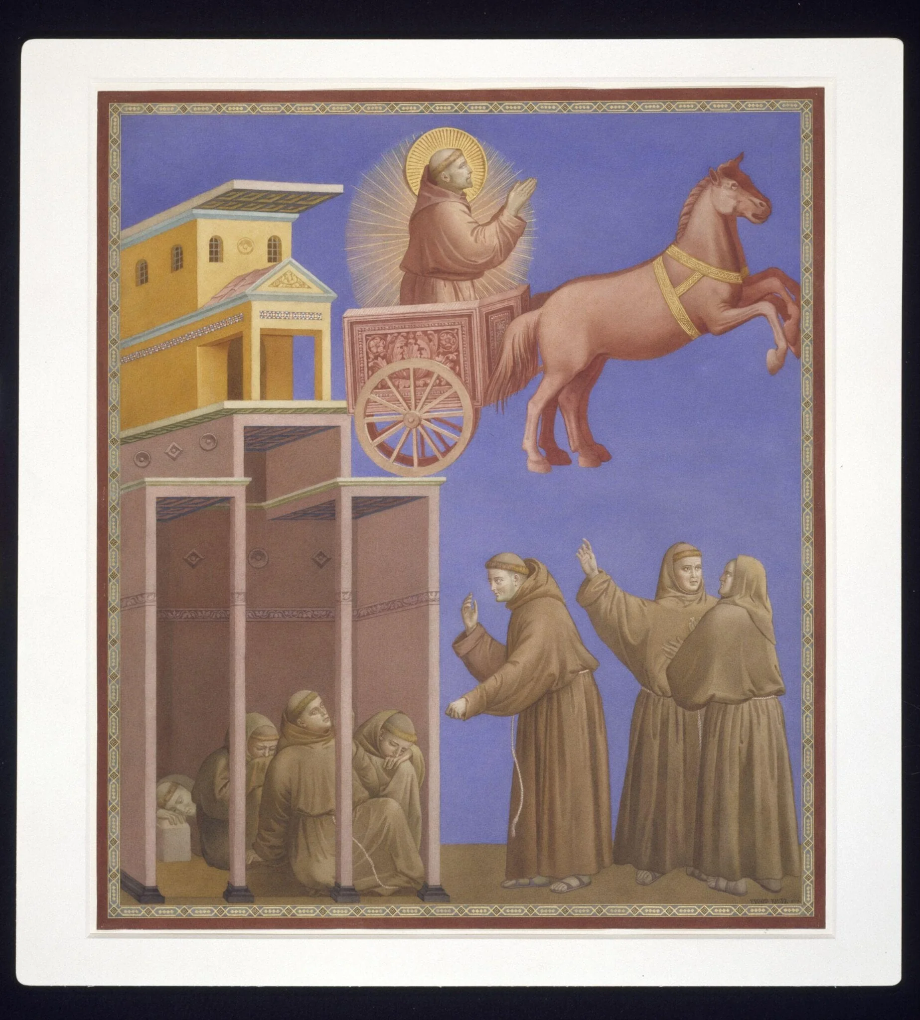 Copy after the painting St Francis appearing to the  brethren in a chariot of fire by the Master of the St  Francis cycle in the Upper Church, San Francesco,  Assisi, by Edward Kaiser, watercolor, 1874