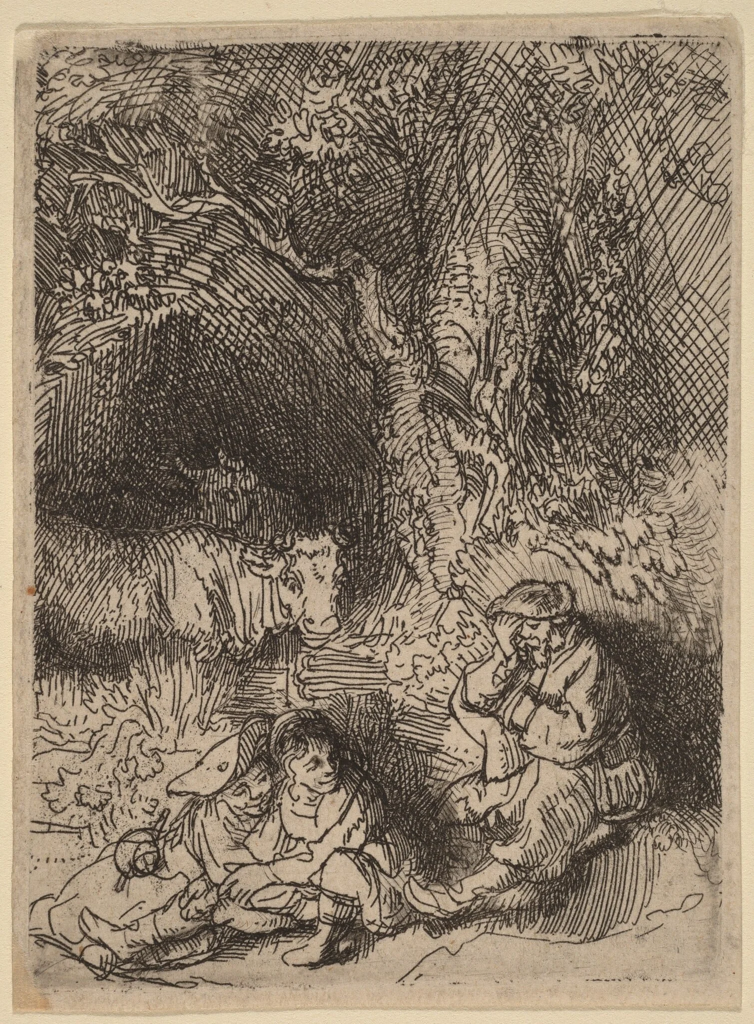 The Sleeping Herdsman, by Rembrandt, ink, 1644