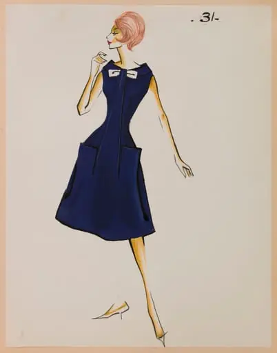Robe bleu marine à deux grandes poches sur la jupe