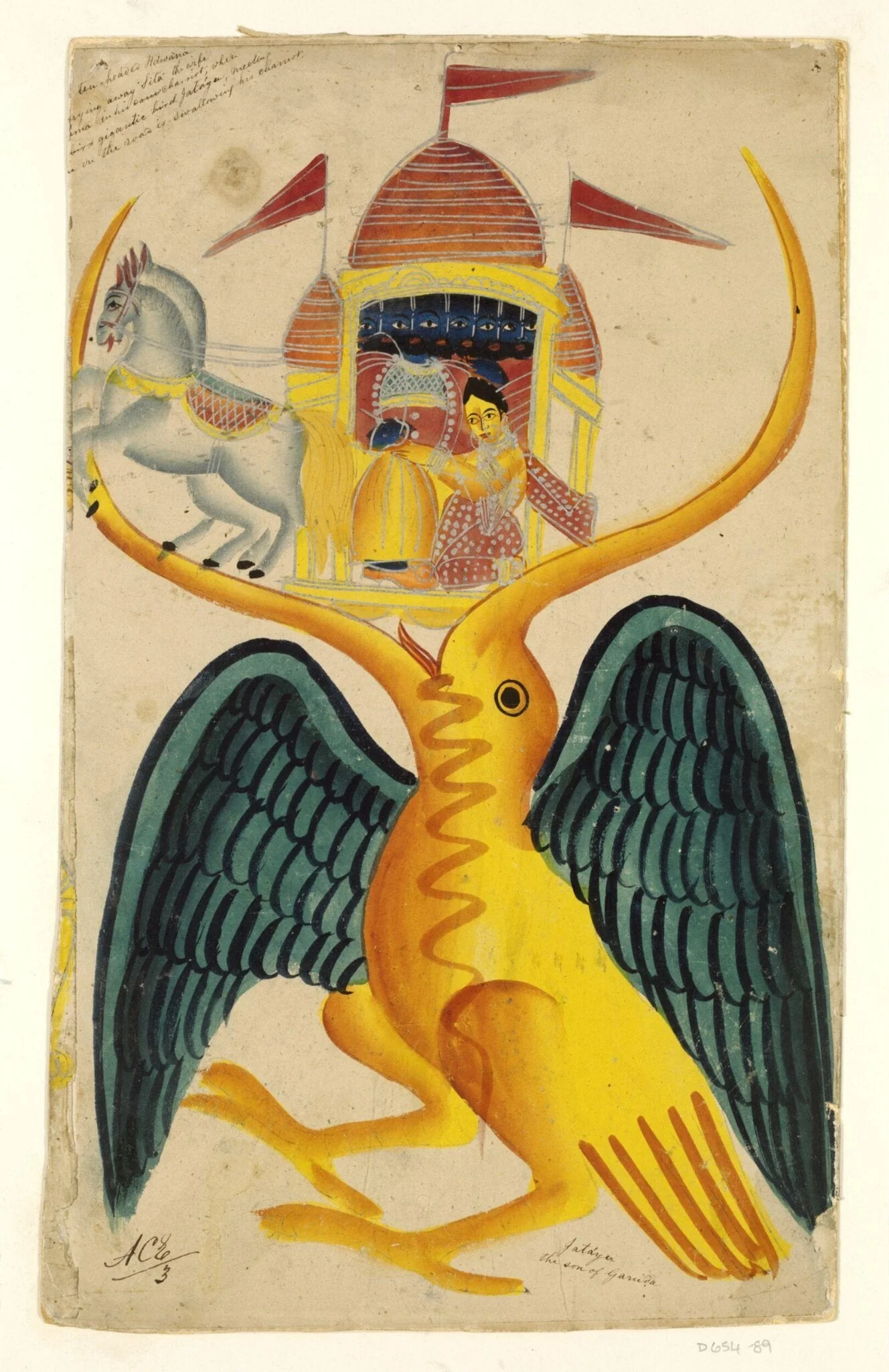 Ravana, Sita and Jatayu, by Unknown, paint, 1850