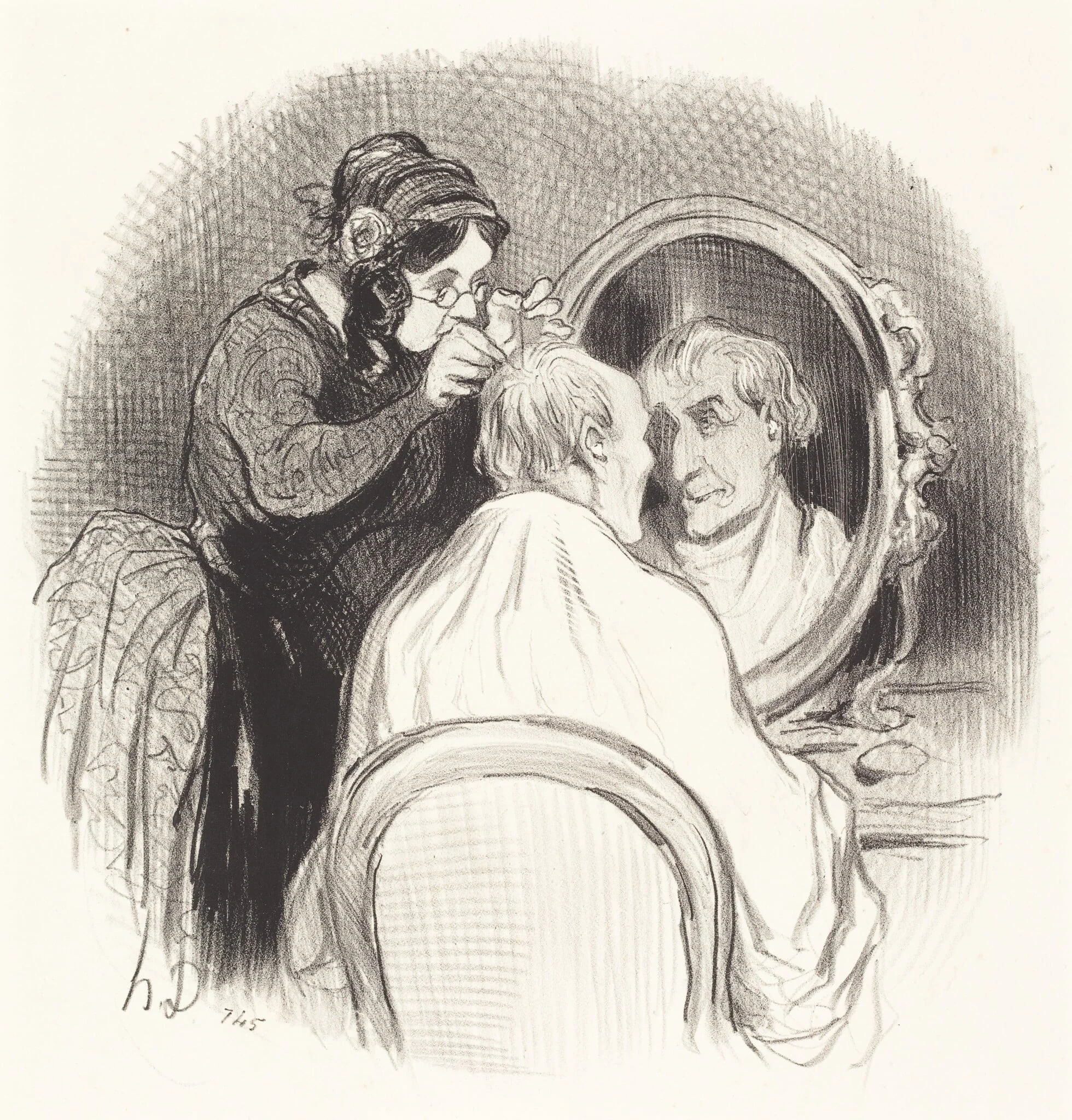 Un Monsieur qu'on rajeunit trop, by Honoré Daumier, ink, 1845