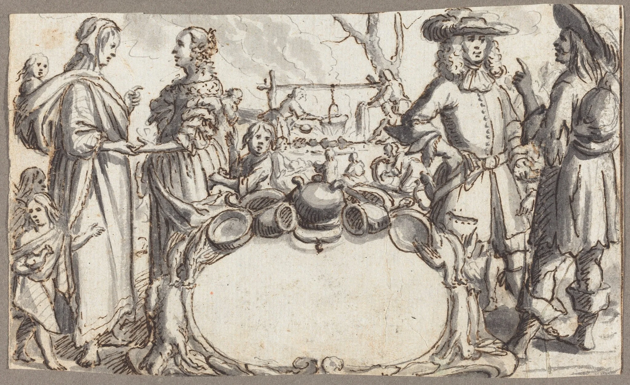 Allegory of Poverty and Wealth, by Conrad Meyer, ink, 1654