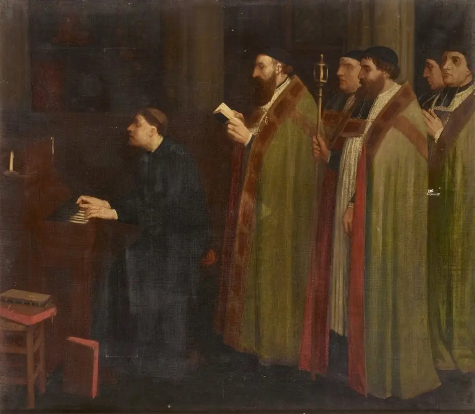 Interior with an Organist and a Procession