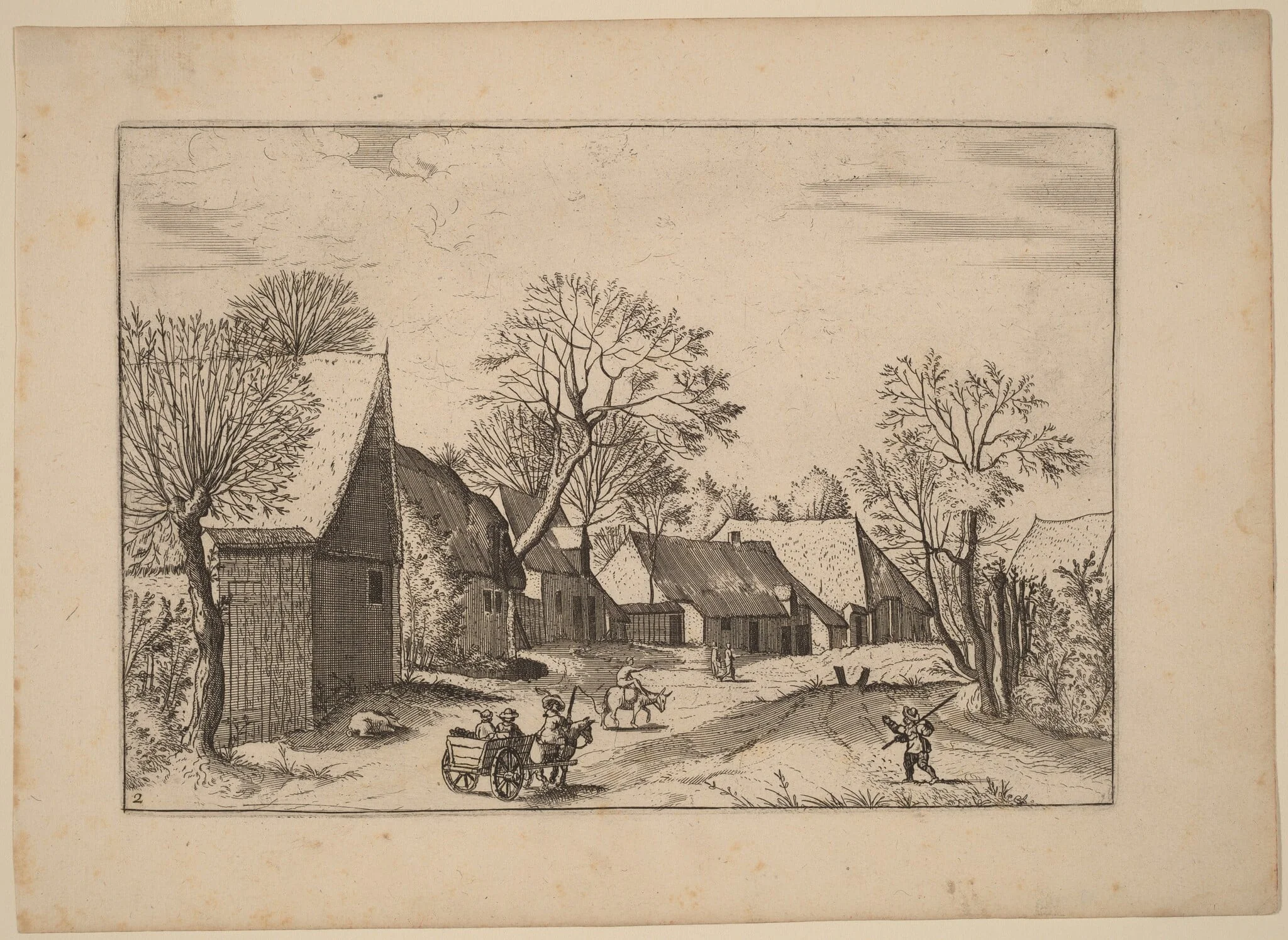 Farms and Shed, by Lucas van Doetechum, ink, 1676