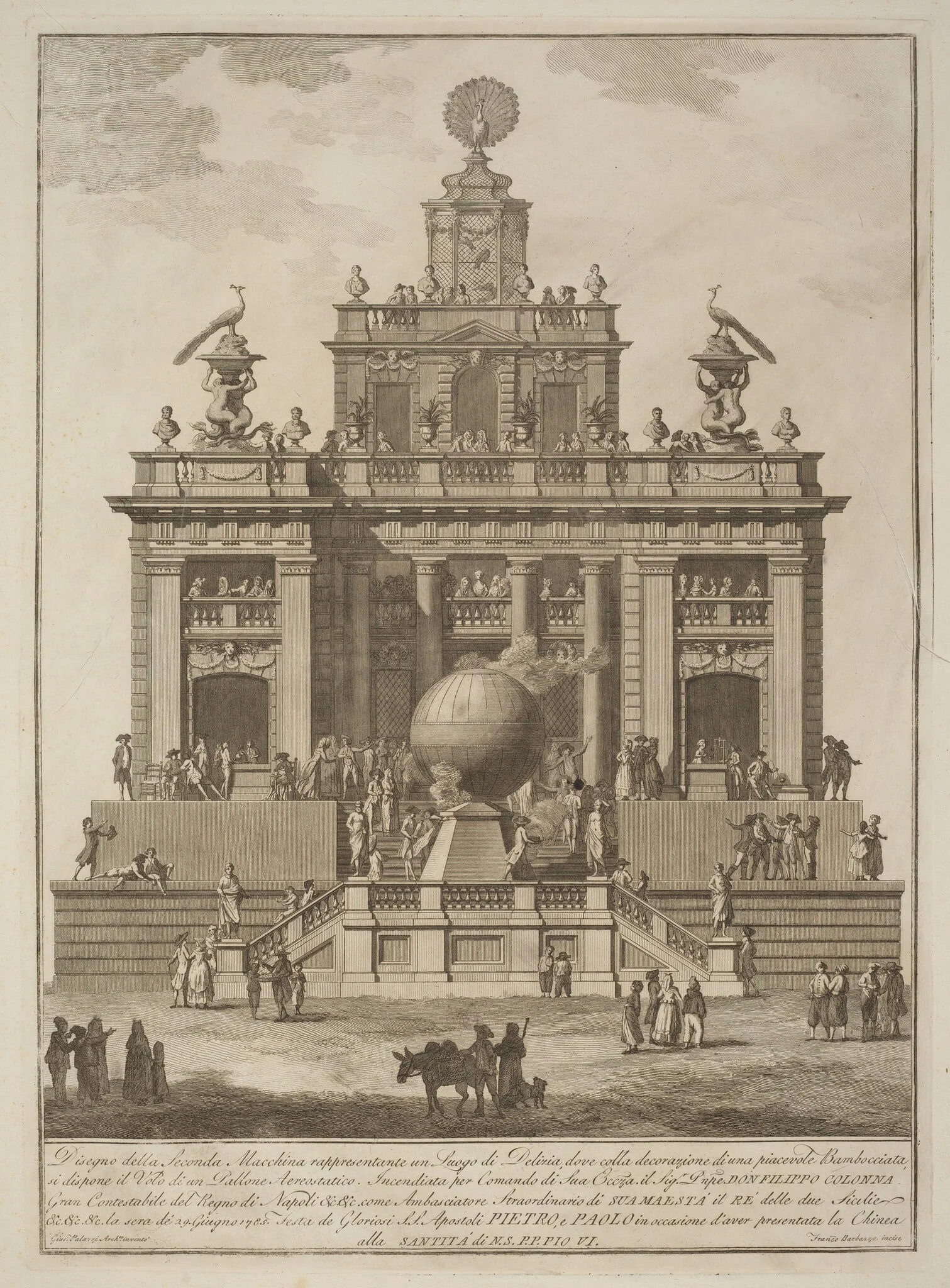 The Seconda Macchina for the Chinea of 1785: A Pleasure Palace with an Air Balloon, by Francesco Barbazza, ink, 1785