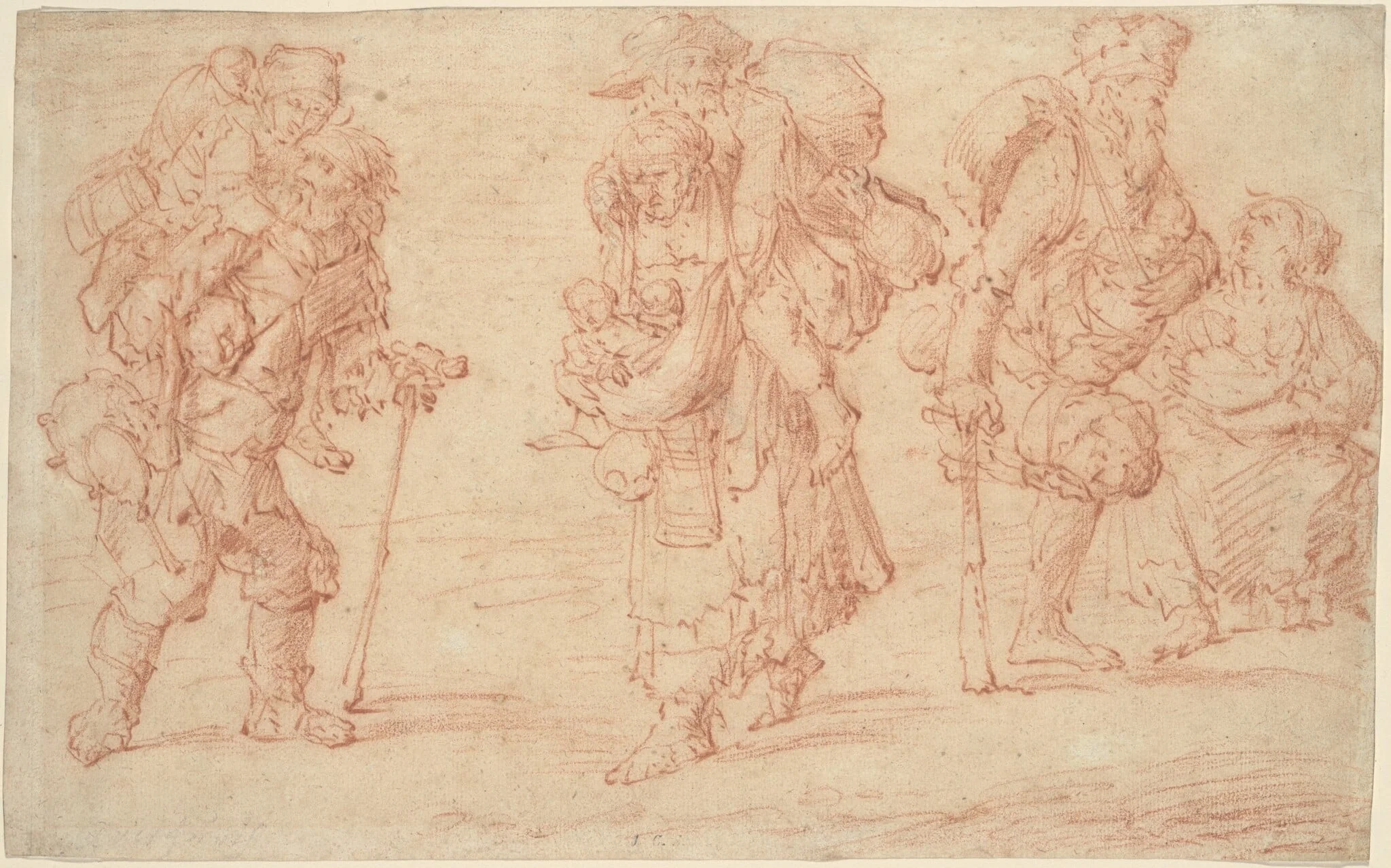 Three Pairs of Beggars with Babies, by Jacob Weyer, chalk, 1664