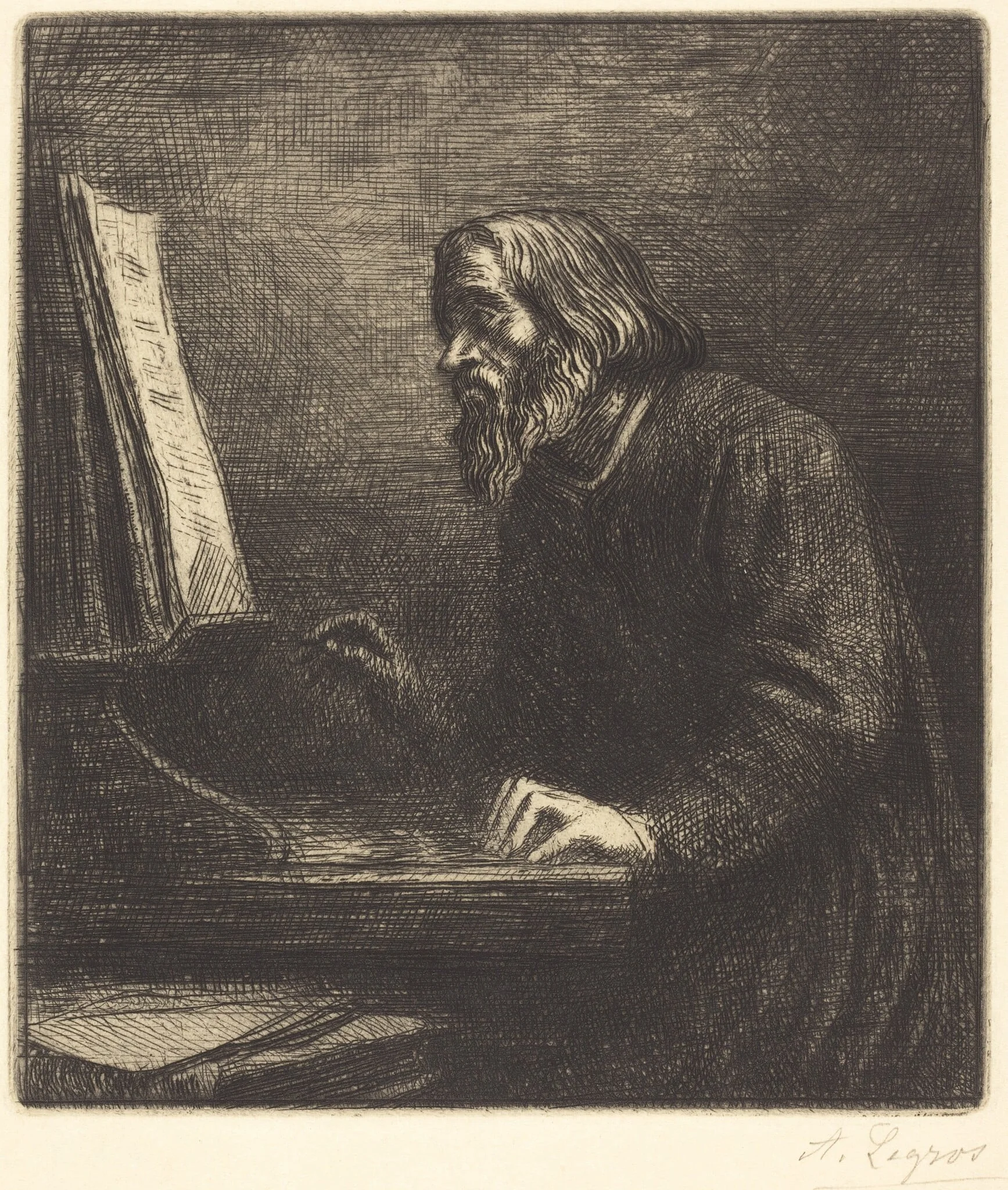 Choirmaster (Le maitre de chapelle), by Alphonse Legros, ink, 1874