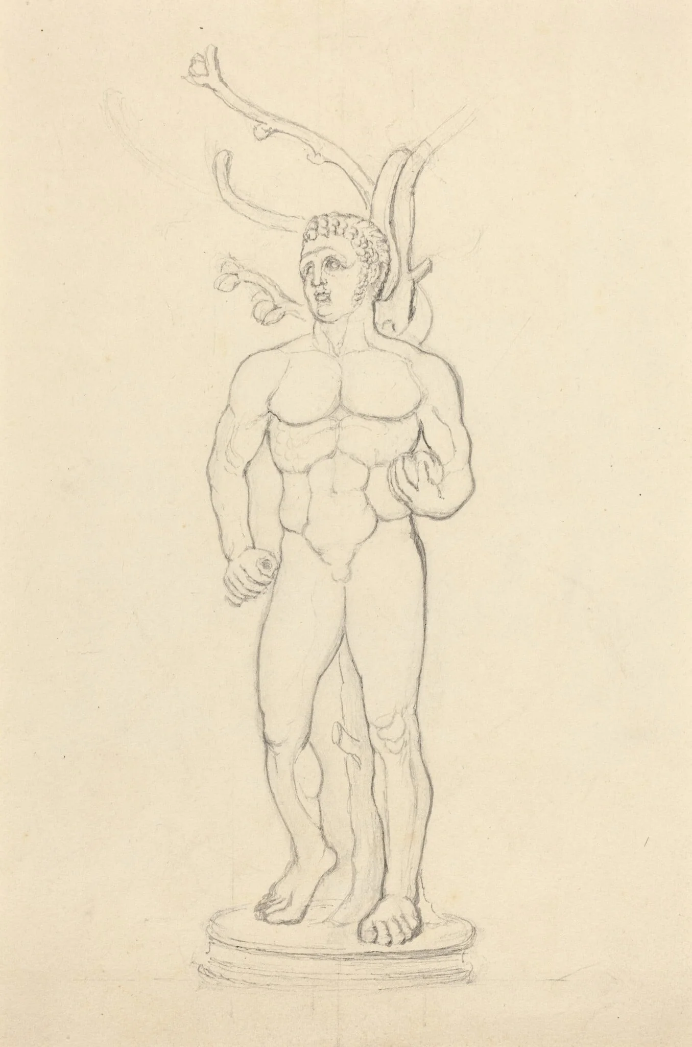 Statue of a Male Nude before a Tree, by John Flaxman, graphite, 1790