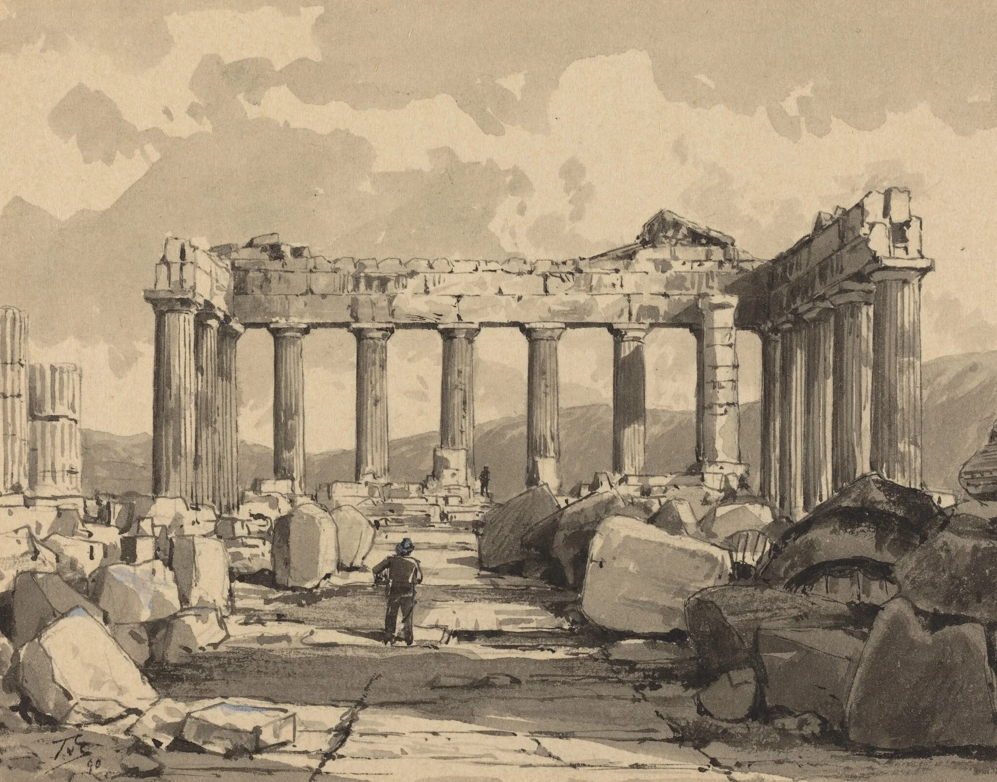 Parthenon, Inside, by Themistocles von Eckenbrecher, ink, 1890
