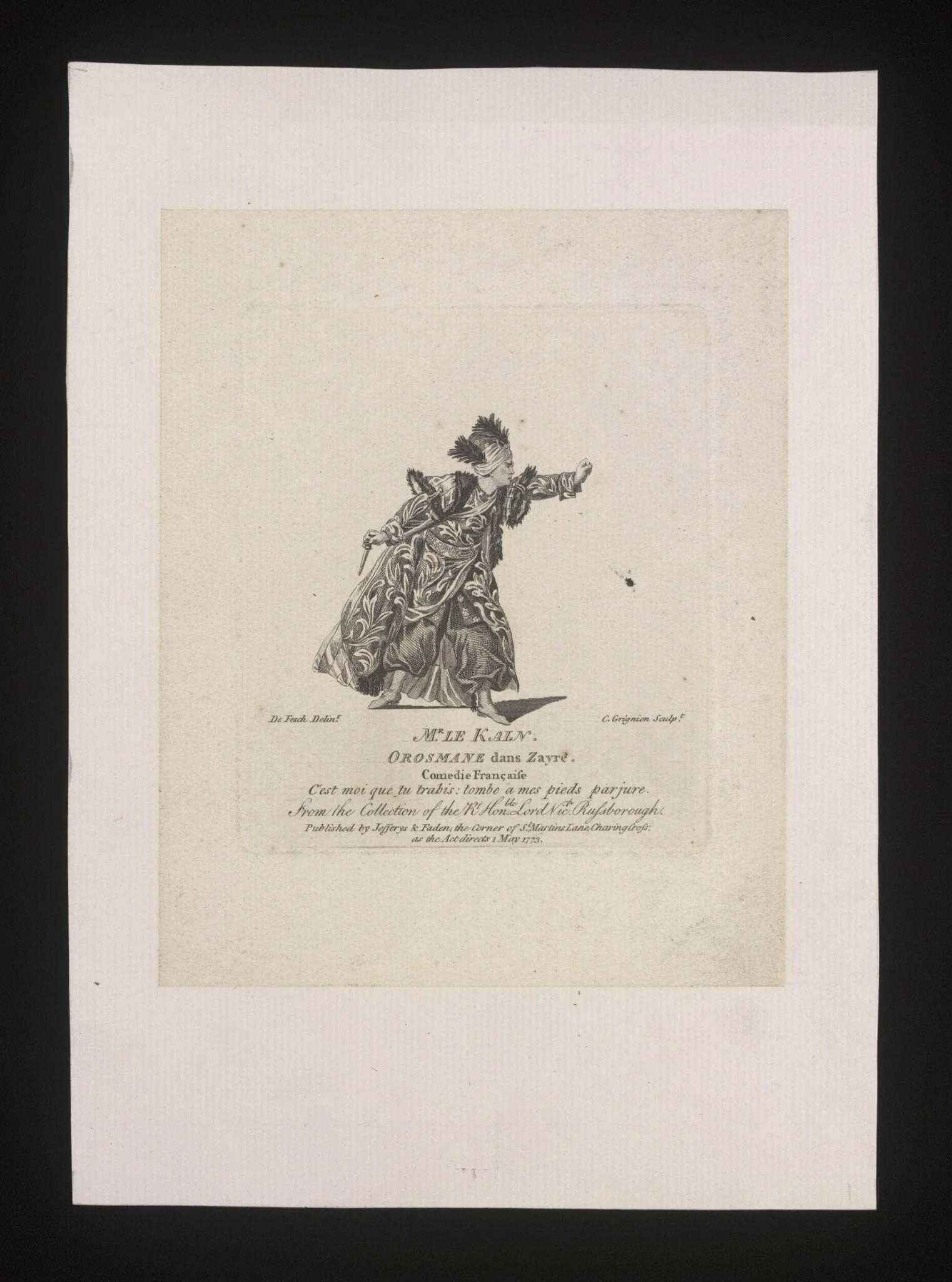 Mr Le Kain/Orosmane dans Zayre, by Charles Grignion, 1