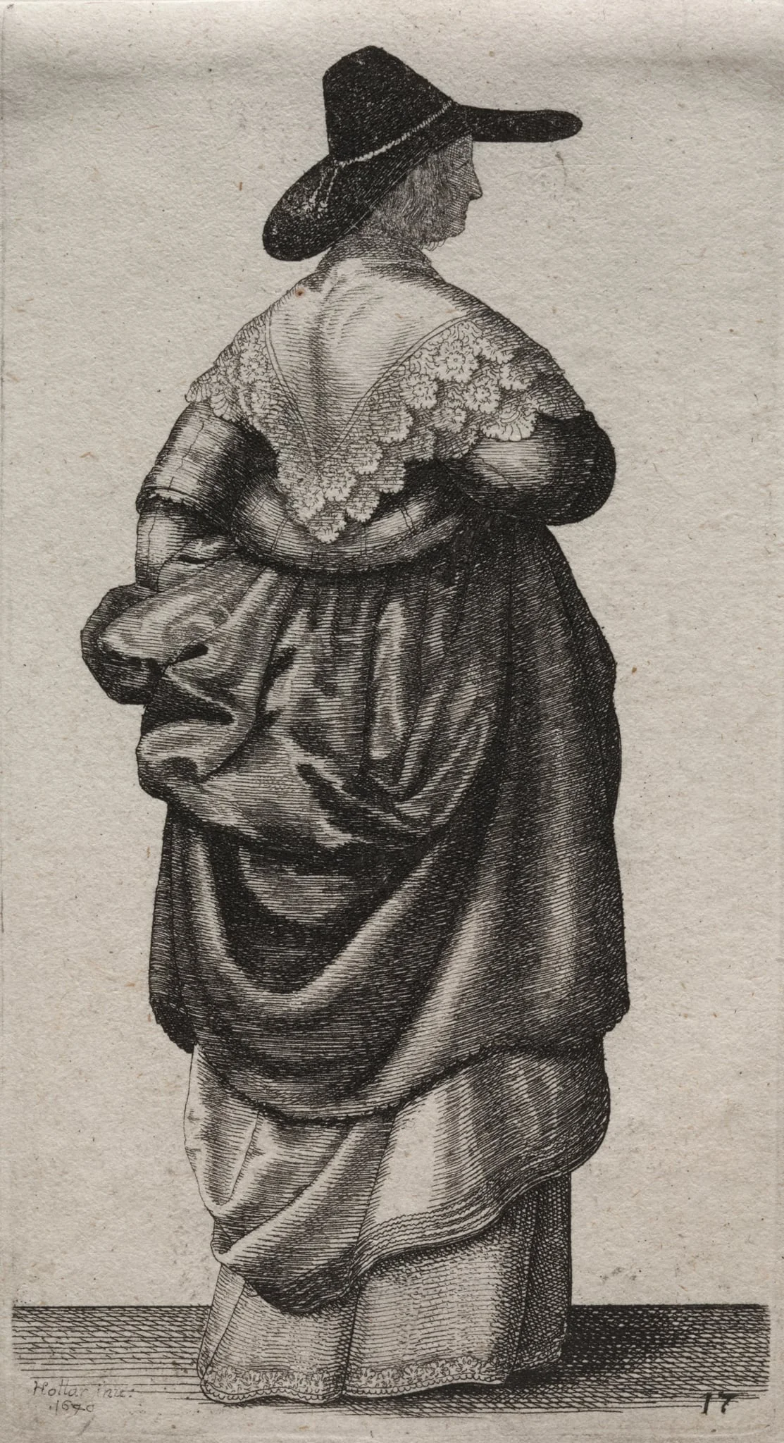 The Several Habits of English Women, from the Nobility to the Country Women as they are in these times:  The Woman with a Mannish Hat, by Wenceslaus Hollar, 1640