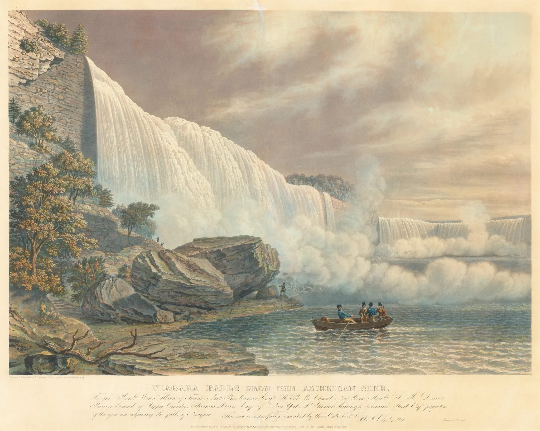 Niagara Falls from the American Side, by William James Bennett, ink, 1840