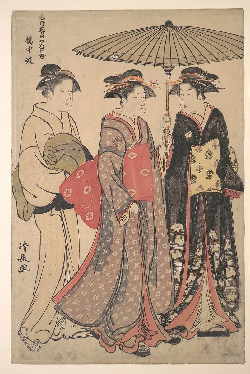 Kitchugi|Dancers of Tachibana Street, by Torii Kiyonaga, ink, 1778