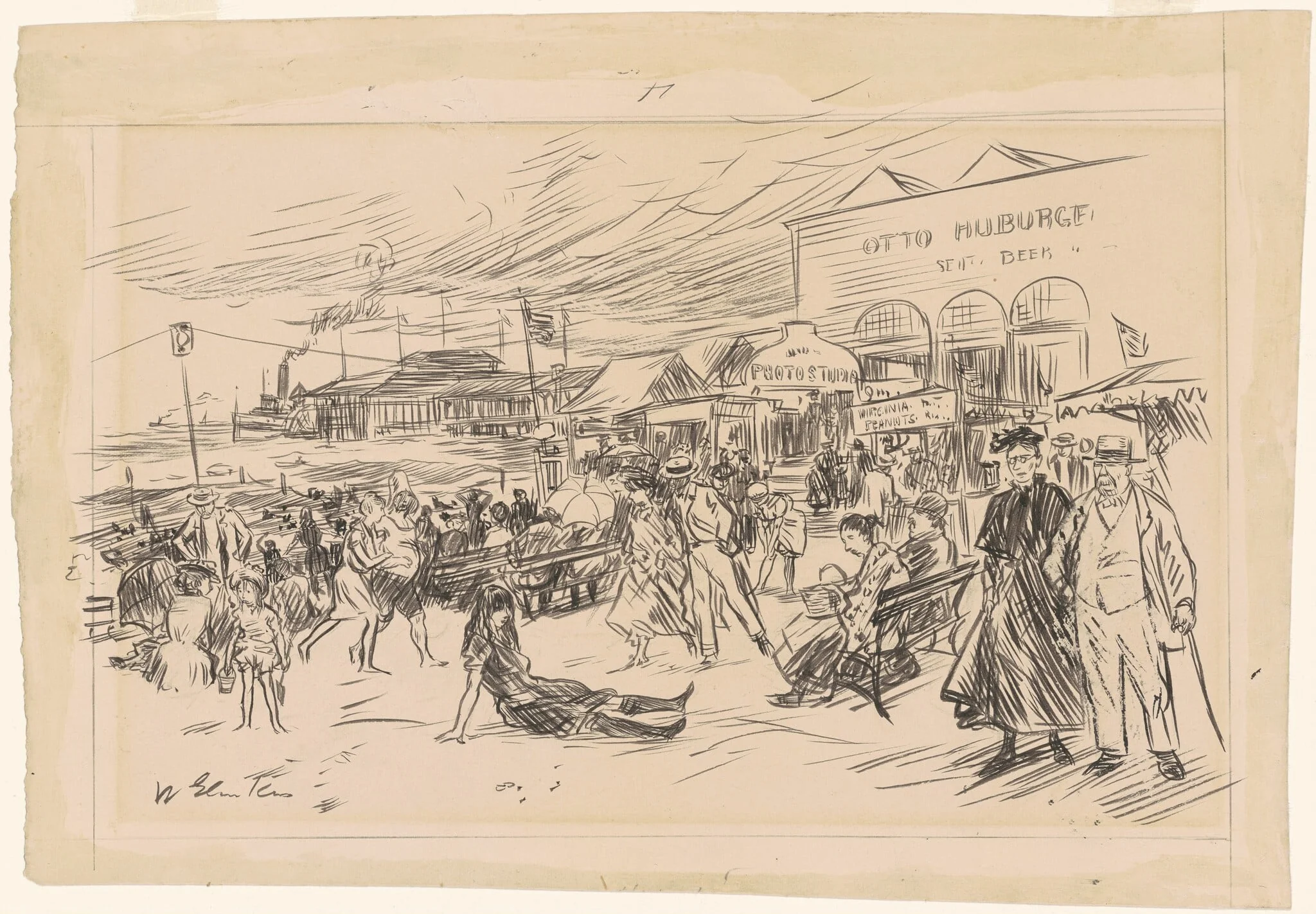 Coney Island Boardwalk, by William Glackens, ink, 1908