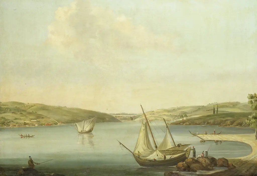 View of the Bosporus, taken from the Height of Beykoz to the northwest, with the Aqueduct of Justinian in the background
