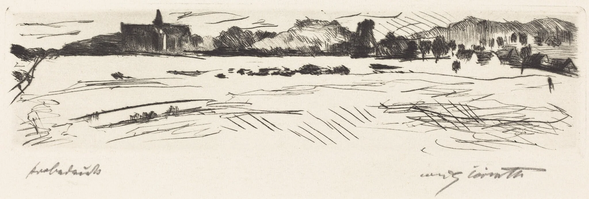 Dünenlandschaft (Landscape with Dunes), by Lovis Corinth, ink, 1917