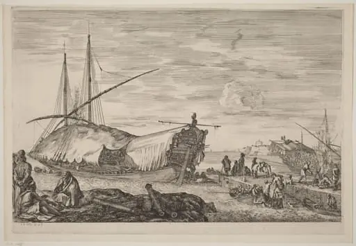 Galley with Deck Covered with Sails