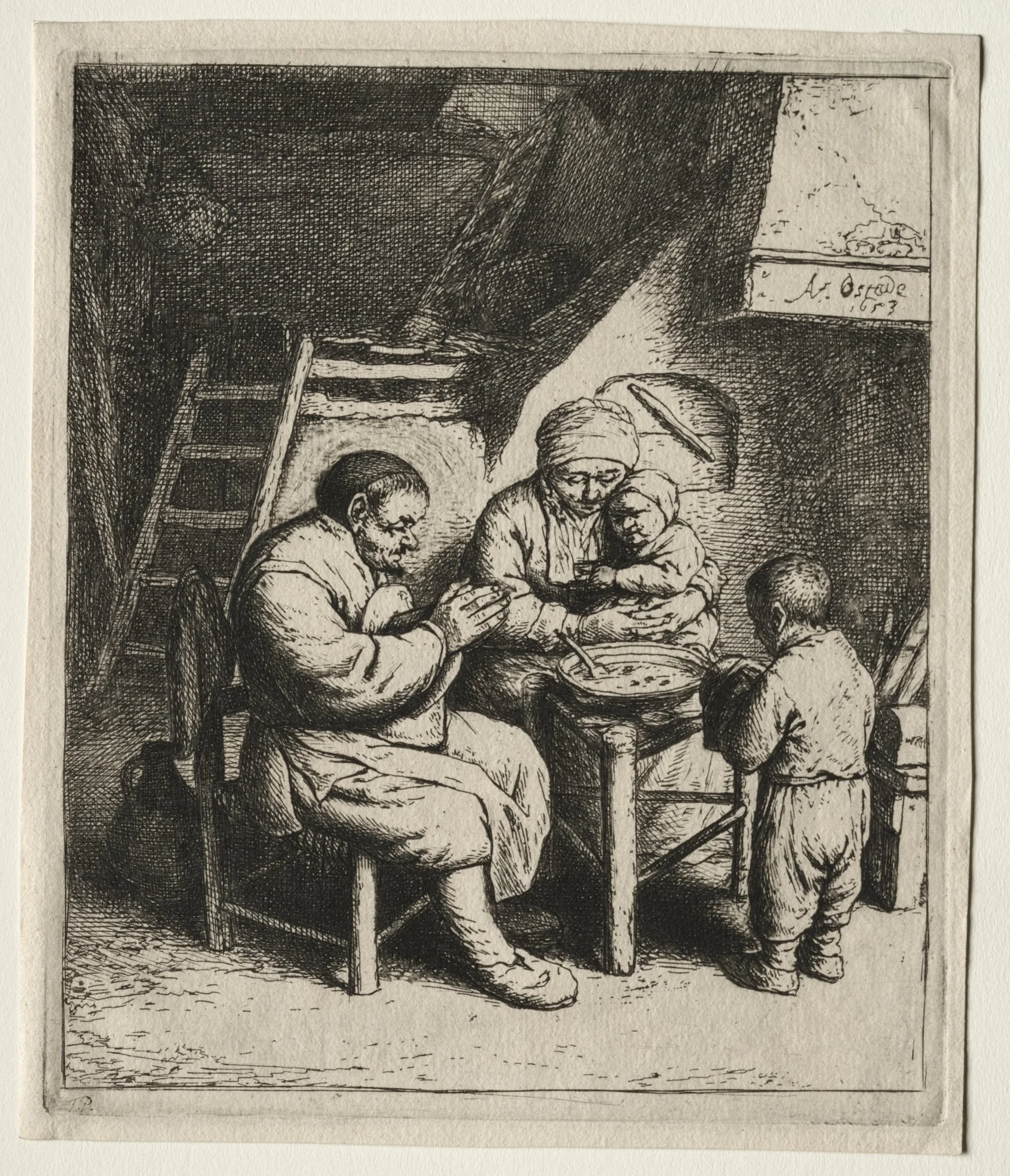 Saying Grace, by Adriaen van Ostade, 1653