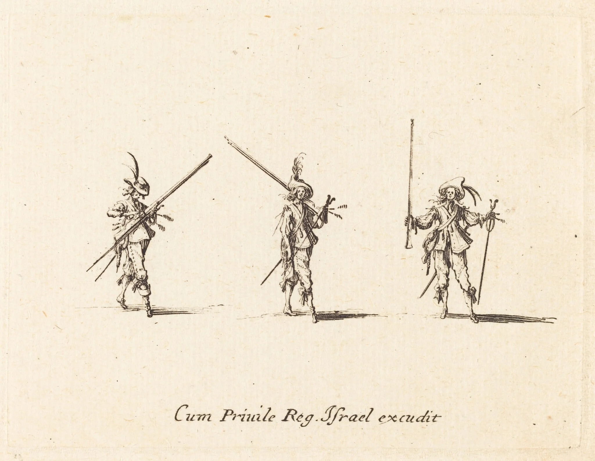 Drill with the Musket, by Jacques Callot, ink, 1634