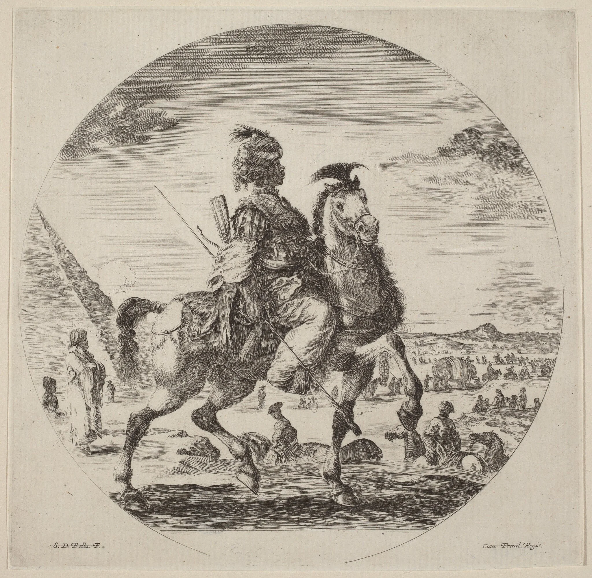 A Black Horseman, by Stefano Della Bella, ink, 1637