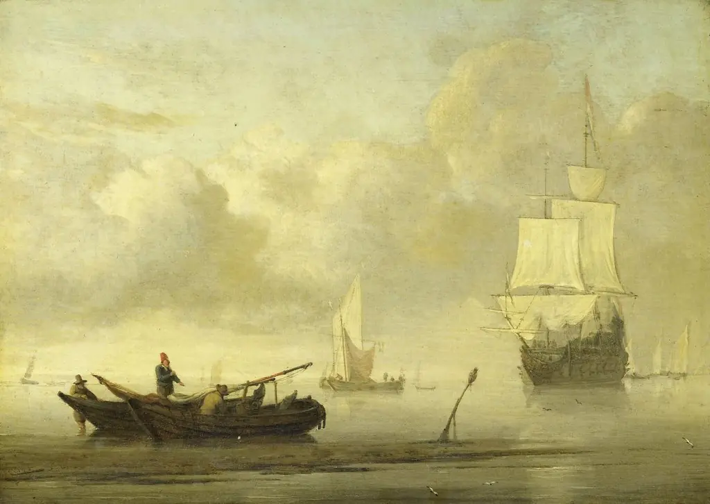 Ships off the coast in calm weather