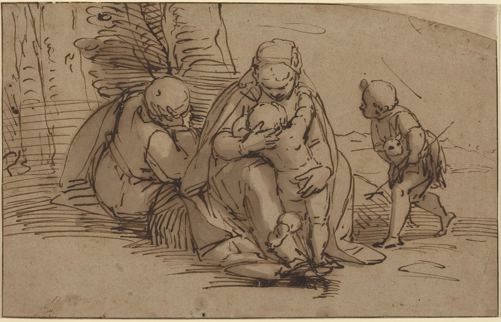 Holy Family with Infant Saint John, by Luca Cambiaso, ink, 1562