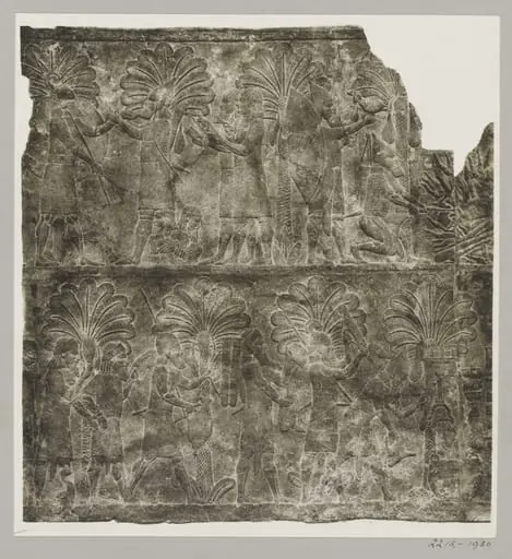 Assyrian reliefs depicting Ashurbanipal and warriors in their camp at Nineveh (Kuyuryick). London, British Museum