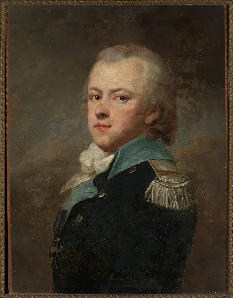 Portrait of Jan Krasicki, Rogala coat of arms (ca. 1764–1831) in a dark blue uniform jacket of the 14th Potocki Infantry Regiment