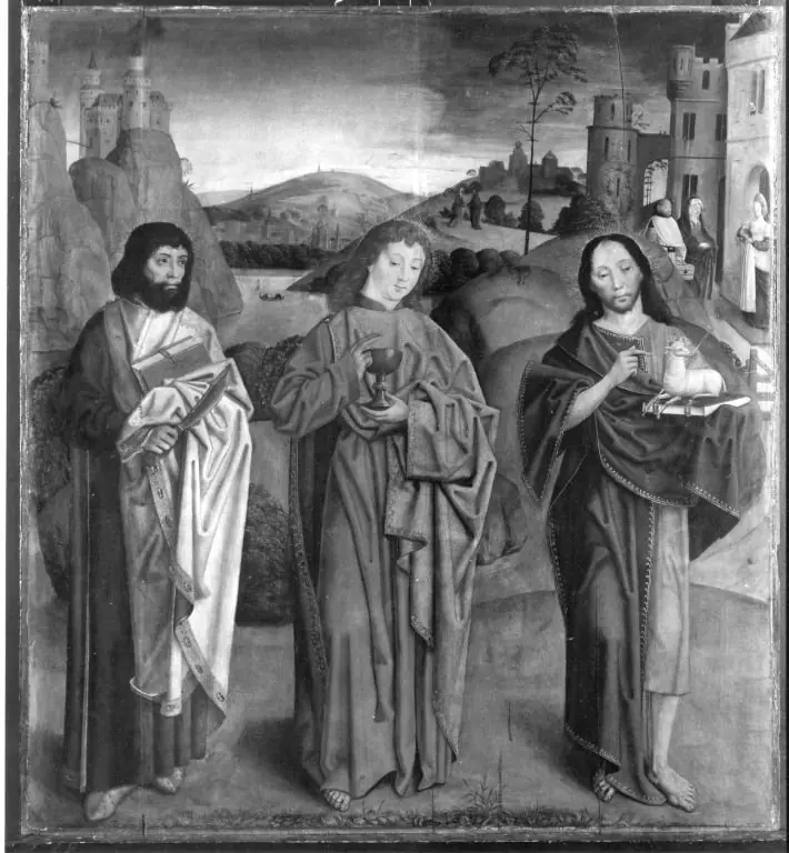 Beschneidungsaltar: Die hll. Bartholomäus, Johannes Ev. und Johannes d. T., by Master of the Holy Kinship the Elder