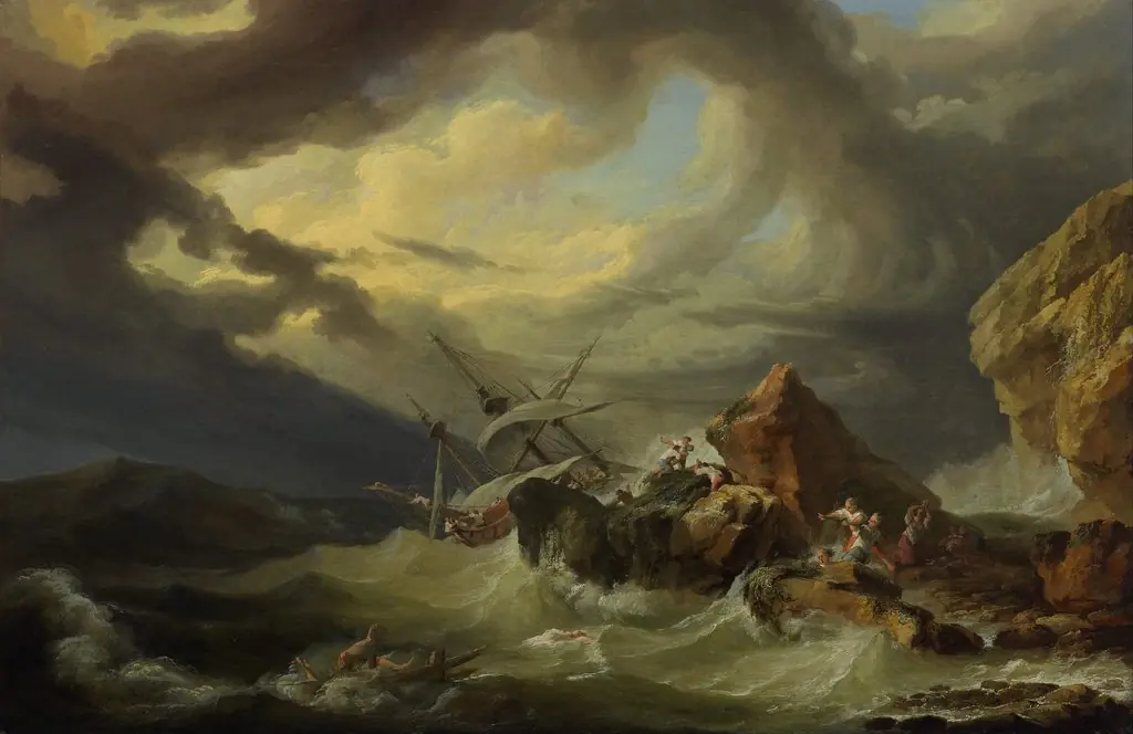 A shipwreck off a rocky coast