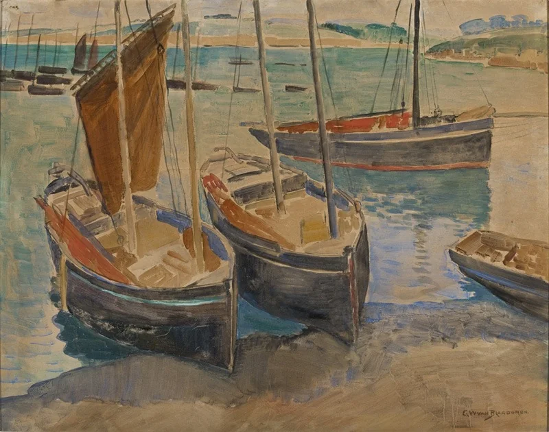 Port with ships in Brittany, by Gerrit Willem van Blaaderen, unspecified, 1914
