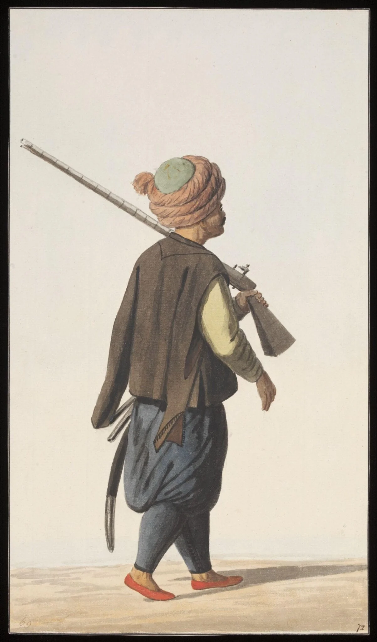 Tüfekçi, or Palace Guard armed with a musket, by Anonymous Greek artist, watercolor, 1809