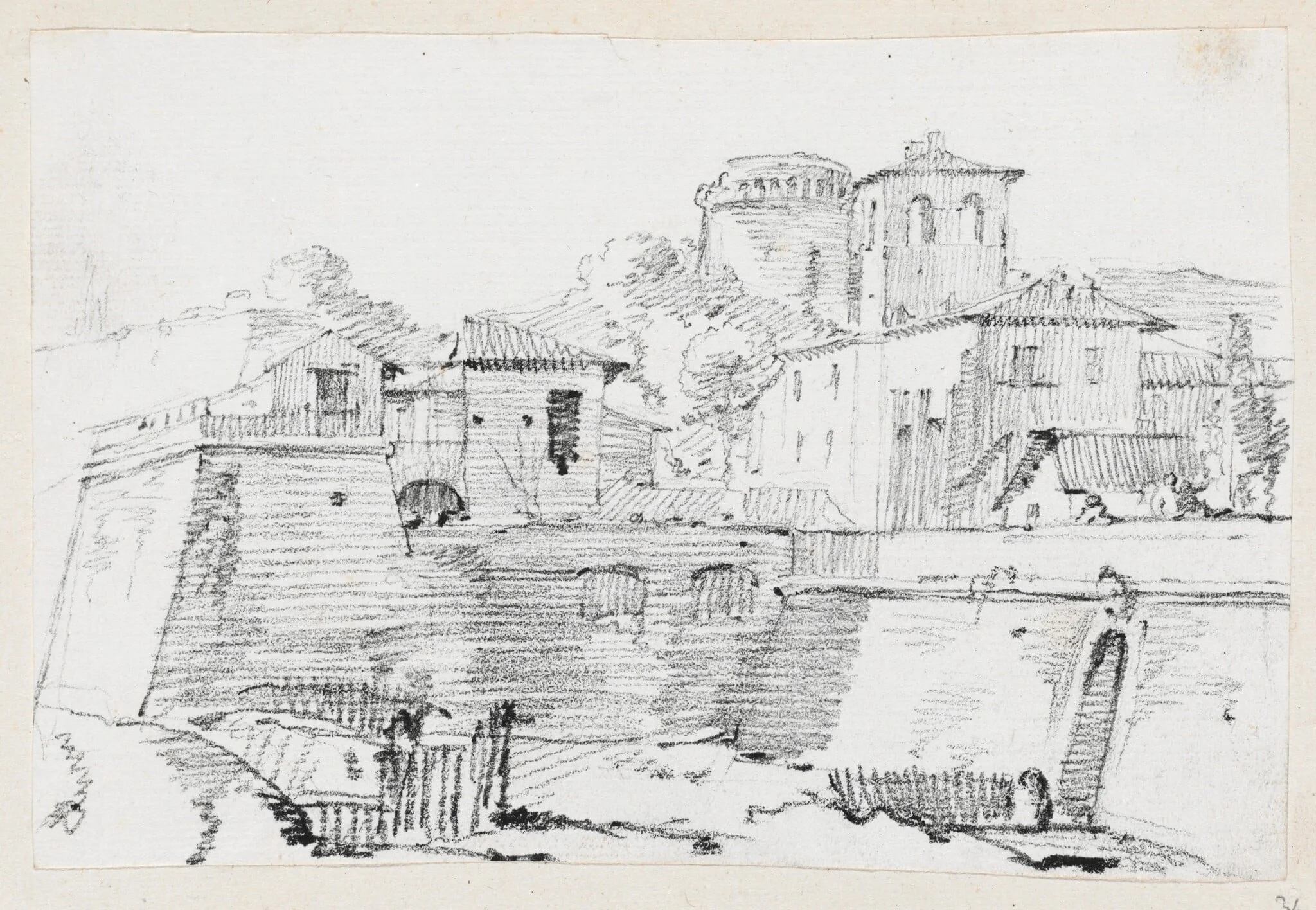 A Fortified Town in Italy, by Joseph-Marie Vien, graphite, 1747