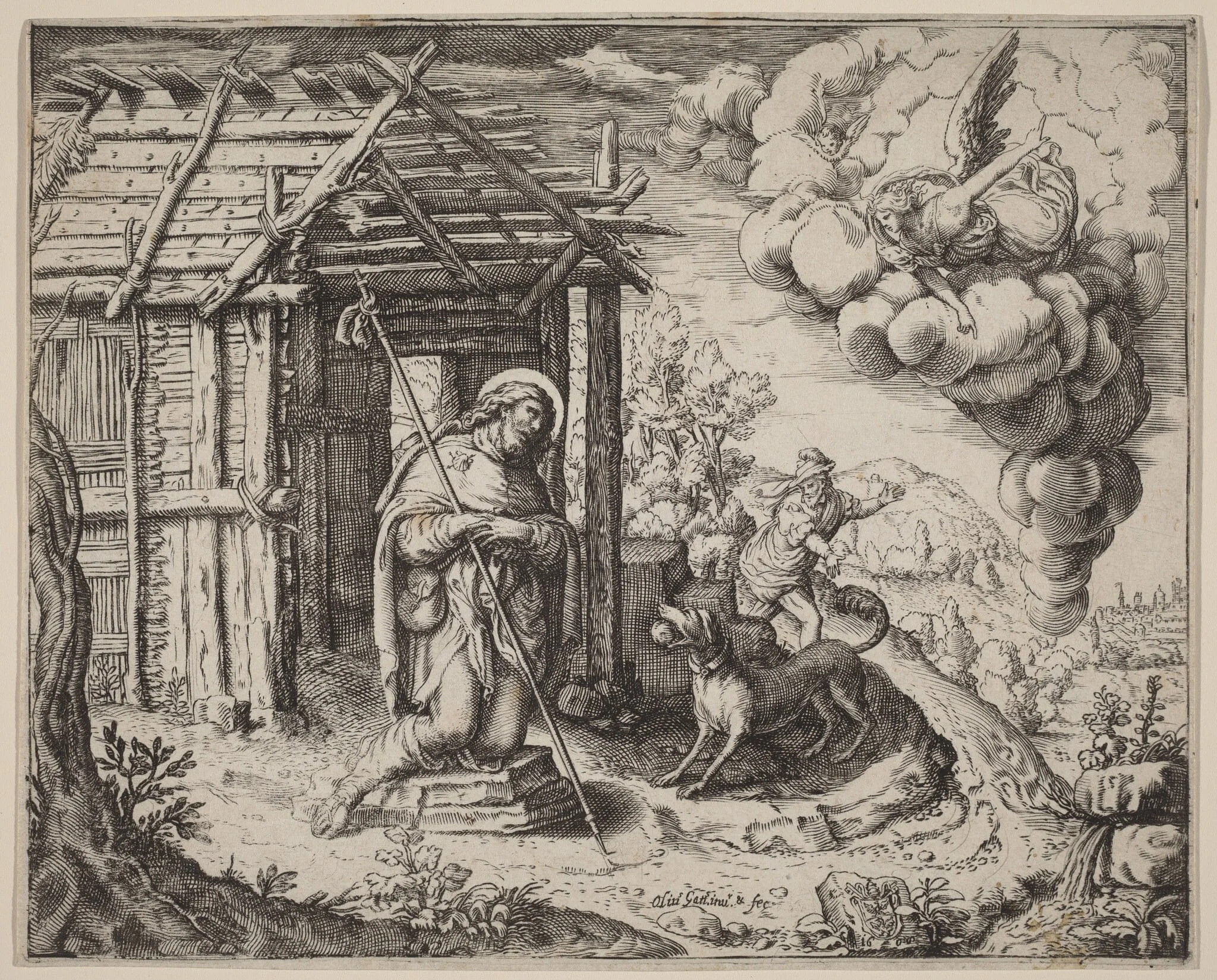 Saint Roch, by Oliviero Gatti, ink, 1605