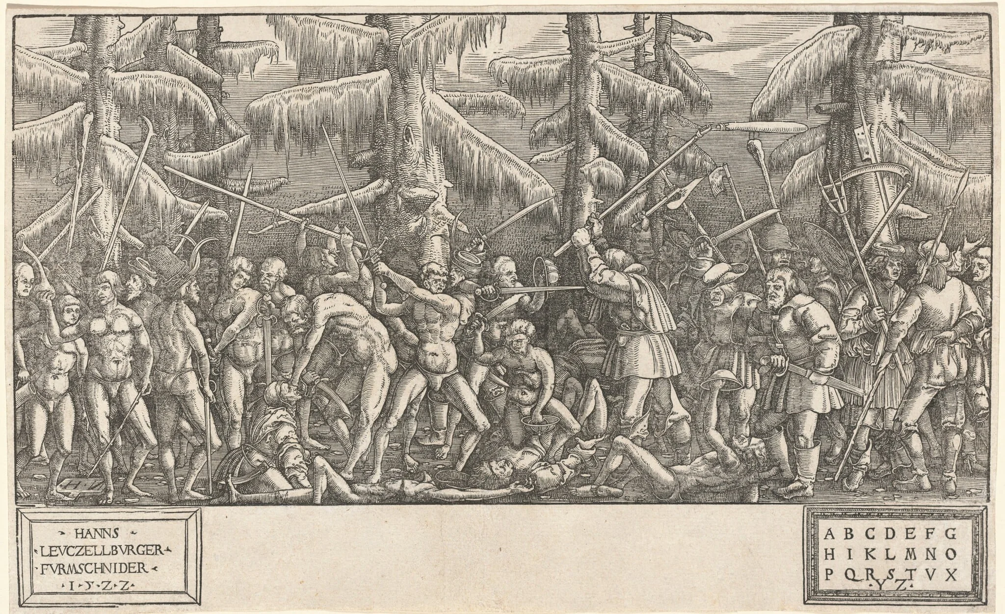 Battle of Naked Men and Peasants, by Hans Lützelburger, ink, 1522