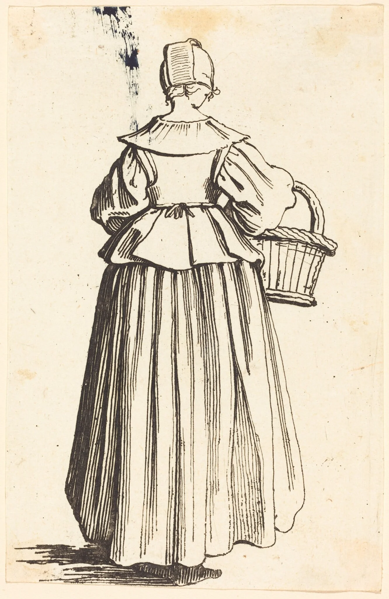 Peasant Woman with Basket, Seen from Behind, by Israel Henriet, ink, 1646