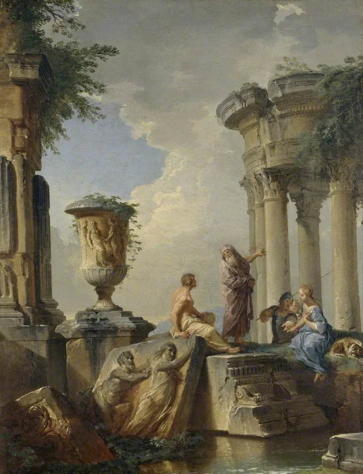 Ruins with a Prophet and other Figures, by Giovanni Paolo Panini, oil, 1720