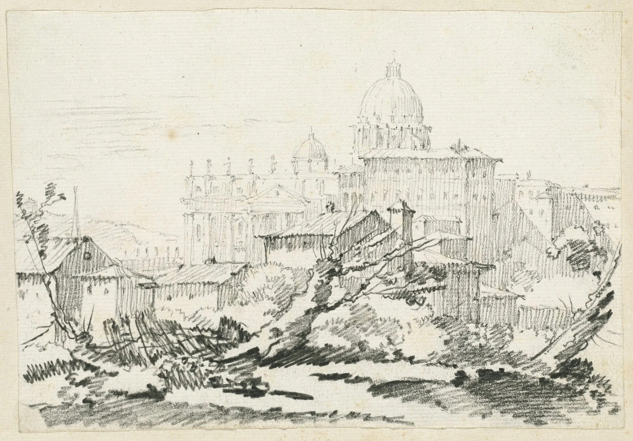 Saint Peter's Basilica and the Papal Palace, by Joseph-Marie Vien, chalk, 1748