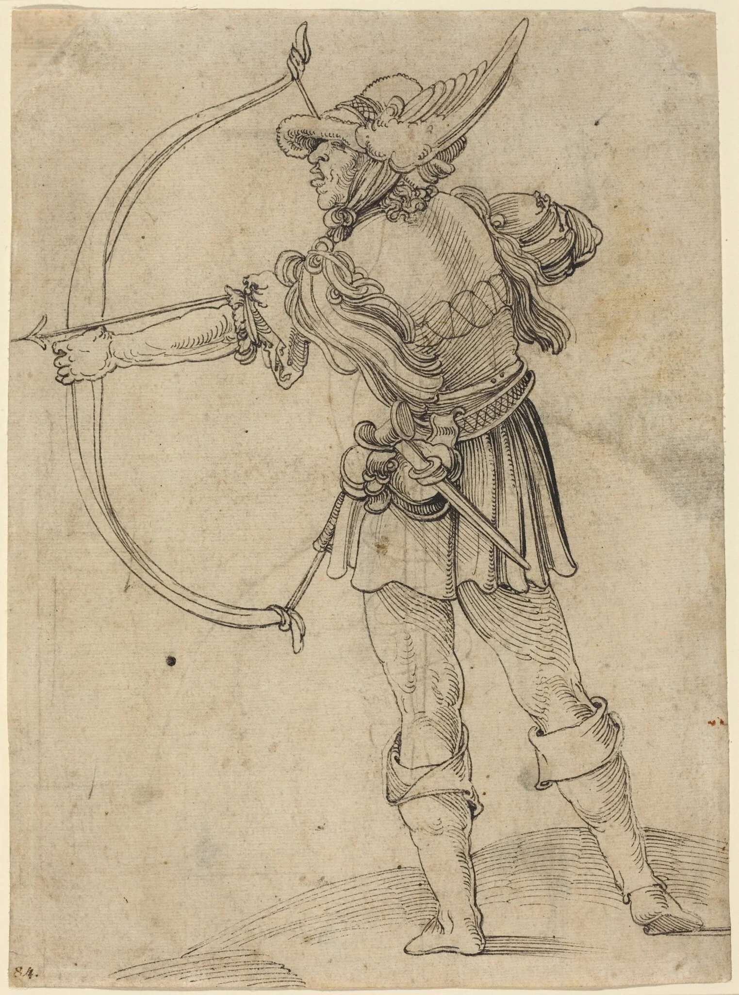 Archer Drawing His Bow, by Hans Leonard Schäufelein, ink, 1510