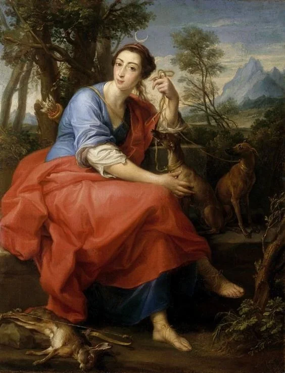 Presumed Portrait of the Marchesa Caterina Gabrielli as Diana, by Pompeo Batoni, oil, 1751