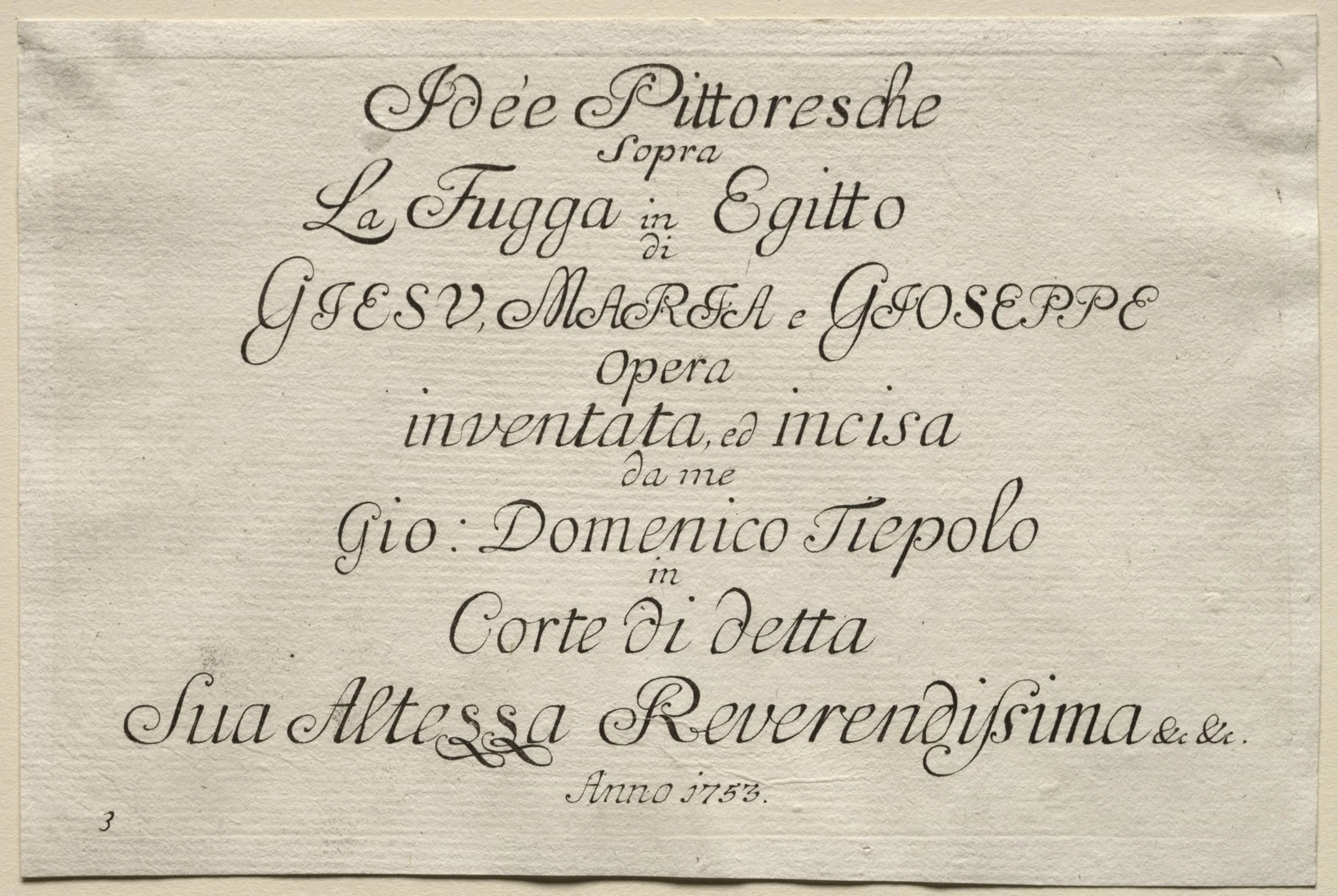 Flight into Egypt:  Title Page, by Giovanni Domenico Tiepolo, 1752